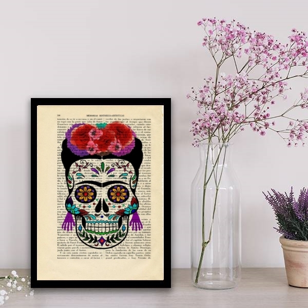 Quadro Caveira Mexicana Feminino 24x18cm - Com Vidro Moldura:
