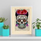 Quadro Caveira Mexicana Feminino 24x18cm - Com Vidro Moldura:
