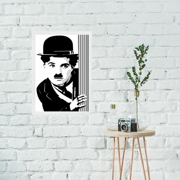 Charlie Chaplin Quadro Stampa su Tela con Telaio in Legno