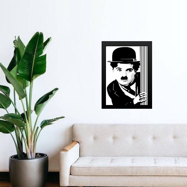 Quadro Su Legno Charlie Chaplin LuxHomeDecor - Stampa Su Pannello MDF 70x50 Cm, Bordo Nero - copertina