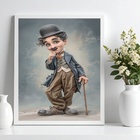 Quadro Charlie Chaplin - Caricatura 33x24cm - Com Vidro Moldu
