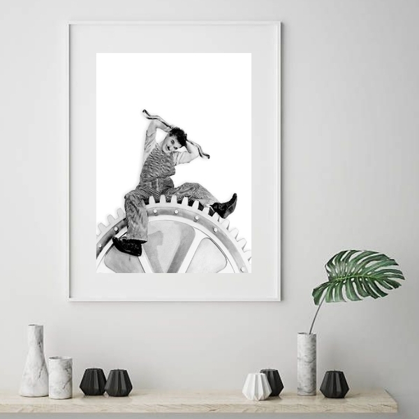 Quadro Charlie Chaplin Engrenagem - 60x48cm Moldura:madeira B