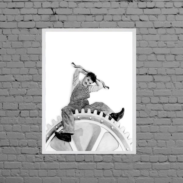 Quadro Charlie Chaplin Tempos Modernos 24x18cm - Com Vidro Mo