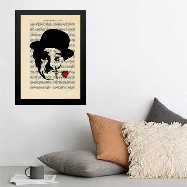Quadro Charlie Chaplin Vintage - Romântico 45x34cm - Com Vidr