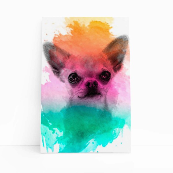 Quadro Chihuahua Cachorro Colorido Aquarela Canvas 20x30cm