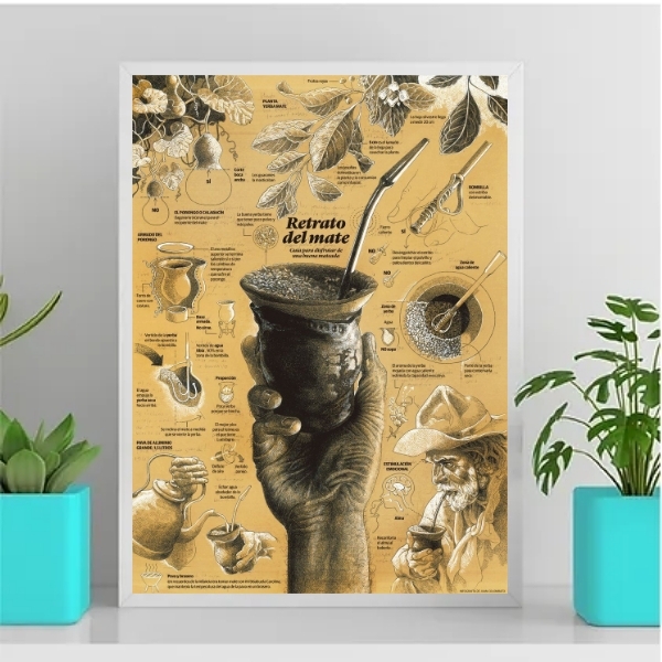 Quadro Chimarrão Retrato Del Mate 24x18cm - Com Vidro Moldura