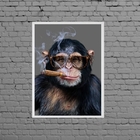 Quadro Chipanzé Hipster 24x18cm Moldura:madeira Preta