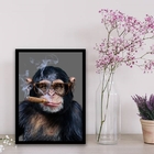 Quadro Chipanzé Hipster 33x24cm - Com Vidro Moldura:madeira P