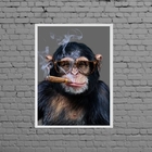 Quadro Chipanzé Hipster 45x34cm Moldura:madeira Preta