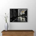 Quadro Cidade Com Poste Iluminado 24x18cm Moldura:madeira Bra