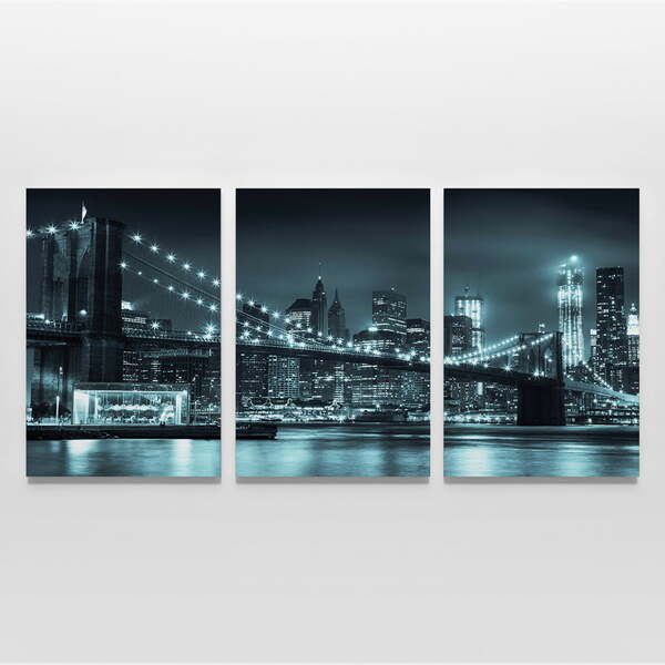 Quadro Cidade Nova York Ponte Brooklyn E Manhattan - Kit 3 Te