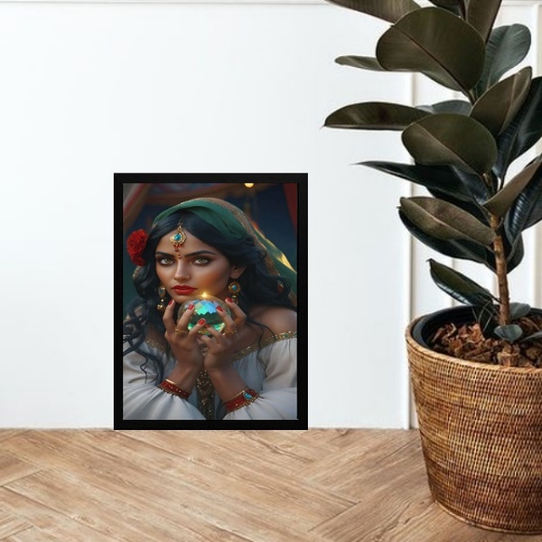 Quadro Cigana Com Bola De Cristal 45x34cm Moldura:madeira Pre