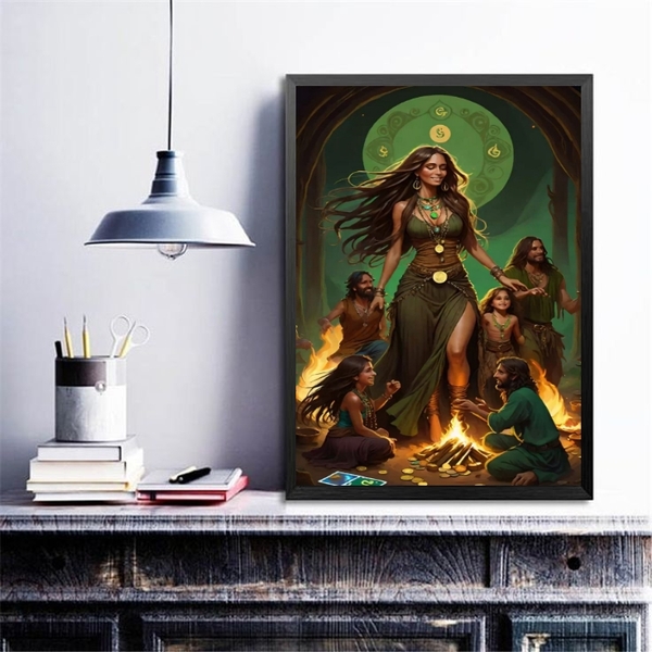 Quadro Cigana Esmeralda - Fogueira 24x18cm - Com Vidro Moldur