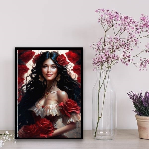 Quadro Cigana Rosa Vermelha 24x18cm - Com Vidro Moldura:madei