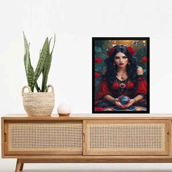 Quadro Cigana Rosa Vermelha - Vidente 24x18cm - Com Vidro Mol