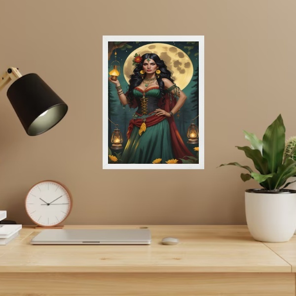 Quadro Cigana Sarita - Lua Cheia 45x34cm - Com Vidro Moldura