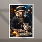 Quadro Cigano Com Gato - Tarot 33x24cm - Com Vidro Moldura Br