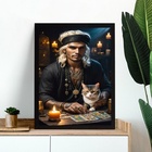 Quadro Cigano Com Gato - Tarot 45x34cm - Com Vidro Moldura Pr