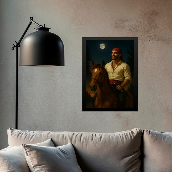 Quadro Cigano Wladimir No Cavalo 45x34cm Moldura Branca