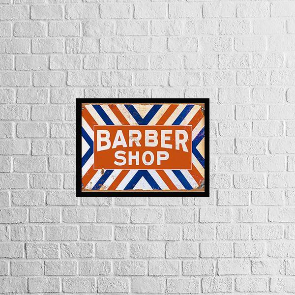 Quadro Classic Barber Shop 24x18cm Moldura:madeira Branca