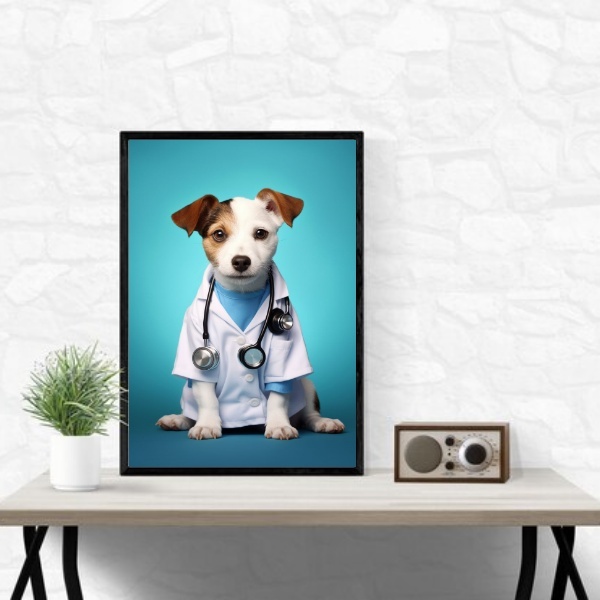 Quadro Clinica Veterinária Cachorrinho 45x34cm - Com Vidro Mo