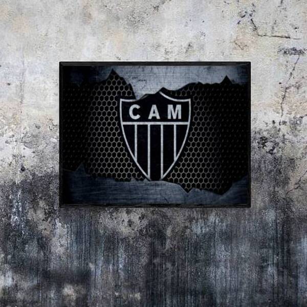 Quadro Clube Atlético Mg Fundo Aramado 24x18cm - Com Vidro Mo