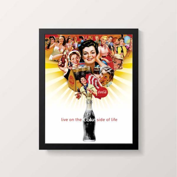 Quadro Coca-cola Garrafa E Mulheres 33x24cm - Com Vidro Moldu