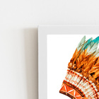 Quadro Cocar Indígena Penas Coloridas Moldura Branca 60x40cm