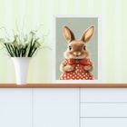 Quadro Coelhinha Vestido Poá Vermelho 24x18cm - Com Vidro Mol