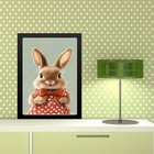 Quadro Coelhinha Vestido Poá Vermelho 33x24cm - Com Vidro Mol