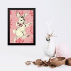 Quadro Coelhinha Vintage Rosa- Laço 24x18cm Moldura Preta