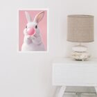 Quadro Coelhinho Bubble Gum - Rosa 33x24cm - Com Vidro Moldur