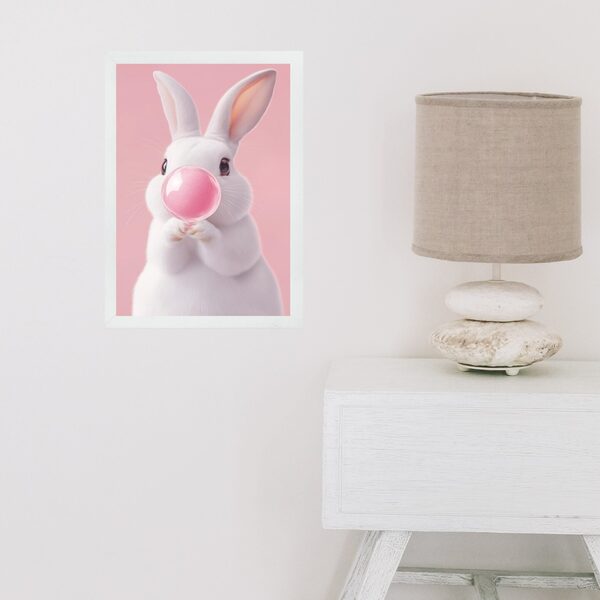 Quadro Coelhinho Bubble Gum - Rosa 45x34cm Moldura Preta