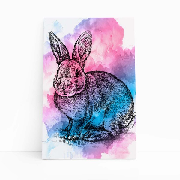 Quadro Coelho Animais Pets Arte Aquarela Canvas 60x40cm