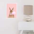 Quadro Coelho Bubble Gum - Rosa 45x34cm Moldura Preta