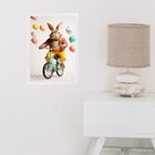 Quadro Coelho Da Páscoa - Bicicleta Balões 45x34cm - Com Vidr