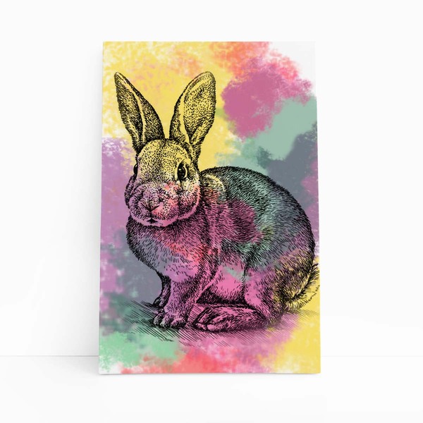 Quadro Coelho Pets Animais Arte Aquarela Canvas 60x40cm