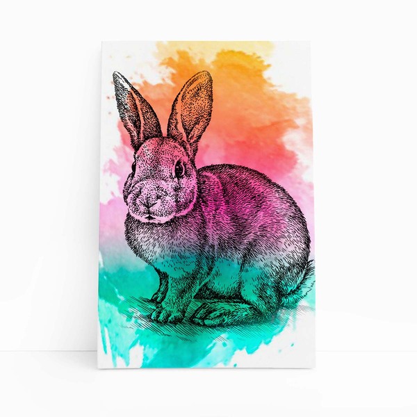 Quadro Coelho Pets Arte Animais Aquarela Canvas 20x30cm