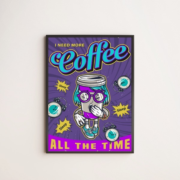 Quadro Coffee All The Time 45x34cm - Com Vidro Moldura:madeir