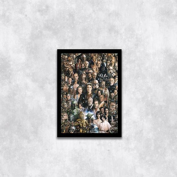 Quadro Colagem Personagens Star Wars 45x34cm - Com Vidro Mold