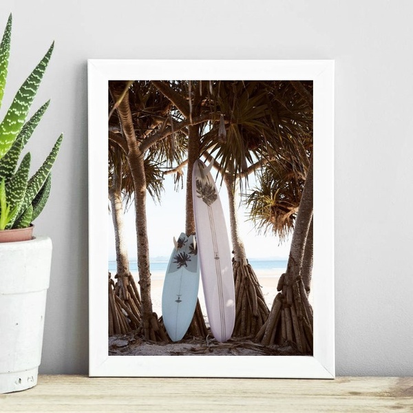 Quadro Coleção Praia Surf - Coqueiro 24x18cm Moldura:madeira