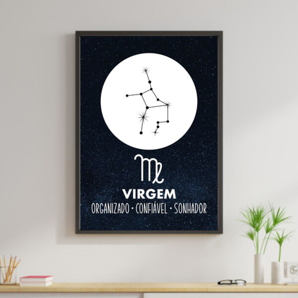Quadro Coleção Signos - Virgem 33x24cm - Com Vidro Moldura:ma