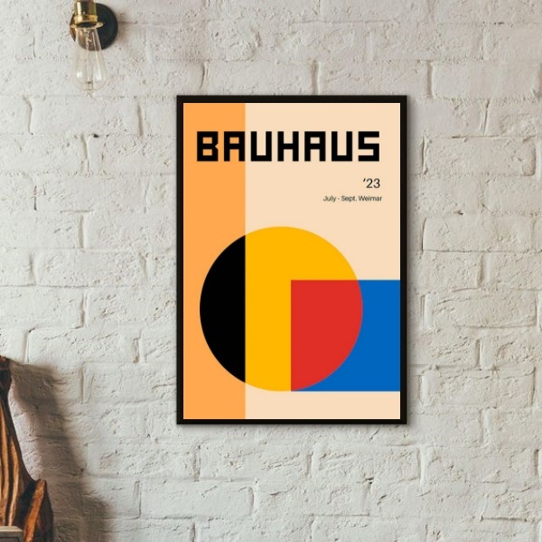 Quadro Colorido Bauhaus - Formas 45x34cm - Com Vidro Moldura: