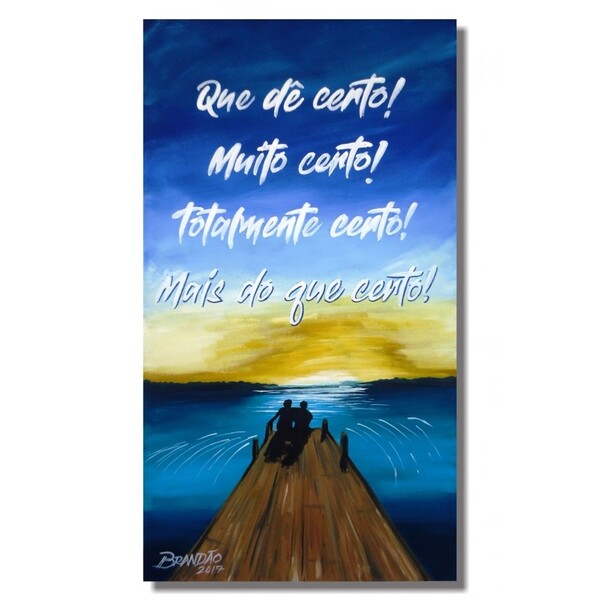 Quadro Com Frase Motivacional Pintado A Mão Azul Marrom