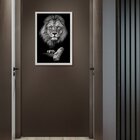 Quadro Com Moldura Branca Leão Elegante Escritório Sala