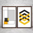 Quadro Com Moldura Chanfrada Abstrato Amarelo