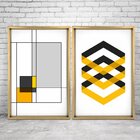 Quadro Com Moldura Chanfrada Abstrato Amarelo