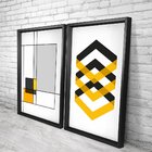 Quadro Com Moldura Chanfrada Abstrato Amarelo