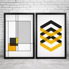 Quadro Com Moldura Chanfrada Abstrato Amarelo