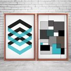 Quadro Com Moldura Chanfrada Abstrato Azul